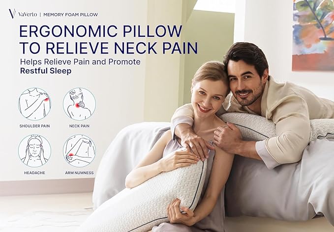 Vaverto Standard Size Gel Memory Foam Pillow - Ventilated, Orthopedic, Bed Pillow, Cooling, with Viscose Made from Bamboo Cover - Essential for College Dorms