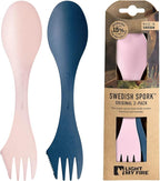 Light My Fire Spork Original 2-Pack 3-in-1 Camping Spoon Fork Knife Combo Reusable Travel & Camping Utensils Lunch Spork Outdoor Backpacking Hiking Picnic Utensil BPA Free, HazyBlue/DustyPink