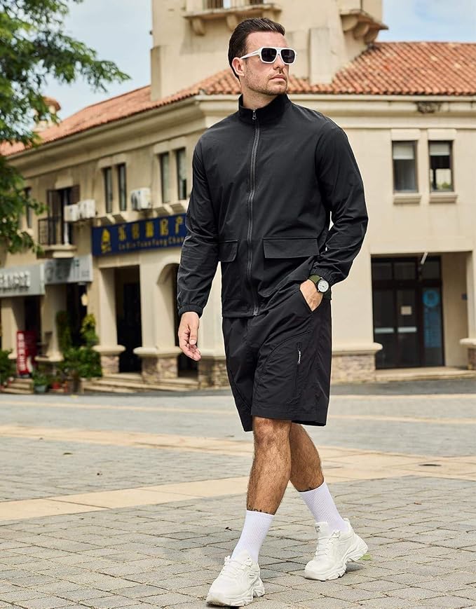 SEGANUP Men's Lightweight Windbreaker Jacket Outdoor Workout Windproof Dustproof Jacket Golf Hiking Wind Breaker with Pockets