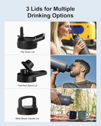 Insulated Water Bottle, 64 oz Stainless Steel Water Bottles with Straw, Leak Proof & BPA Free, Reusable Jug Thermo Flask for Outdoor Sports Gym Camping, Grey