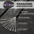 TECEUM 5/32" Paracord Rope 1000 – 1000ft / 200ft / 100ft / 50ft – Tactical Parachute Cord 4mm – 45+ Colors – Nylon String for Survival & Camping Gear – Stripe Cord for Survival – Utility Rope
