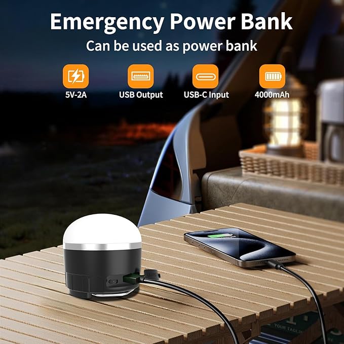 LED Rechargeable Camping Lantern 1000LM, Portable Camping Tent Light with 3 Color Lights, Magnetic Base, 4000mAh Hanging Lights for Camping, Home, Emergency, Hurricane, and Power Outages