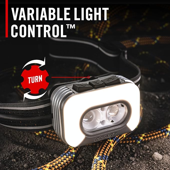 Coast RL35R Voice-Controlled 1100 Lumen Rechargeable LED Headlamp with ARC280™ Lighting, 4 Color Modes, Rear-Facing Safety Signal, Variable Light Control and USB-C Charge Port