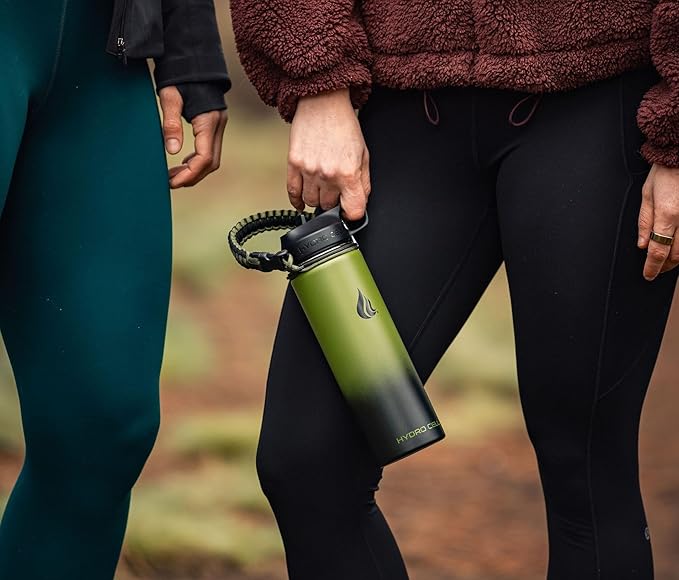 HYDRO CELL Stainless Steel Insulated Water Bottle with Straw - For Cold & Hot Drinks - Metal Vacuum Flask with Screw Cap and Modern Leakproof Sport Thermos for Adults (Army/Black 18oz)