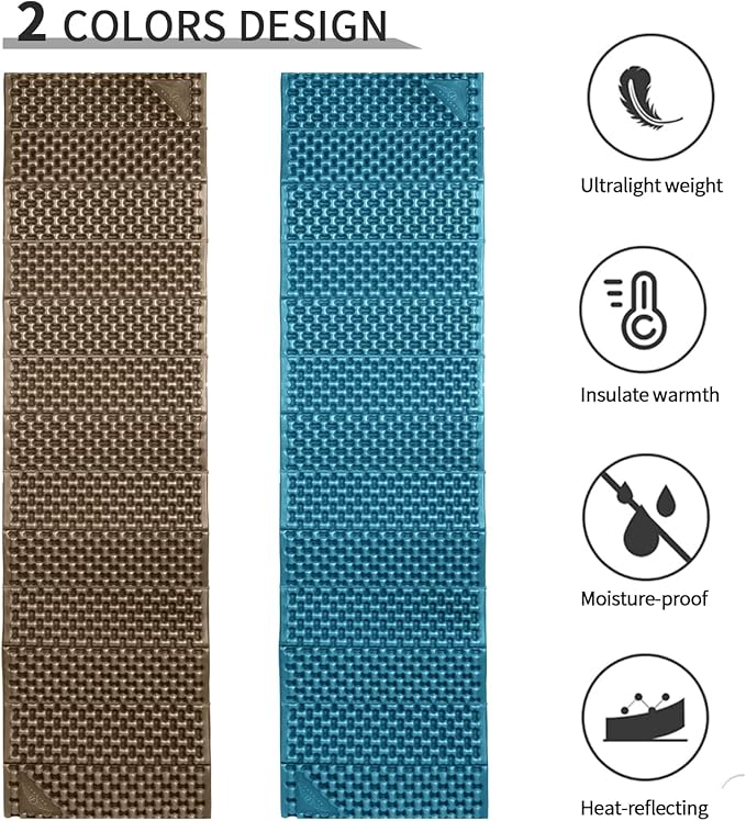 Foam Camping Pads for Hiking, Ultralight Closed Cell Mattress, Waterproof Soft Mat for Adults, Wide Picnic Yoga Mats, Folding Sleeping Pad for Outdoor Backpacking