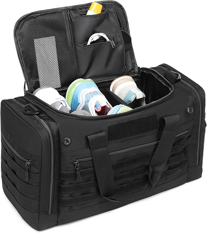 45L Large Duffle Bag for Men & Women, Tactical Military Duffle Bag for Travel Weekender, Gym Bag, Large Sports Bag for Hockey Football Baseball Soccer Basketball & Team Training, Black