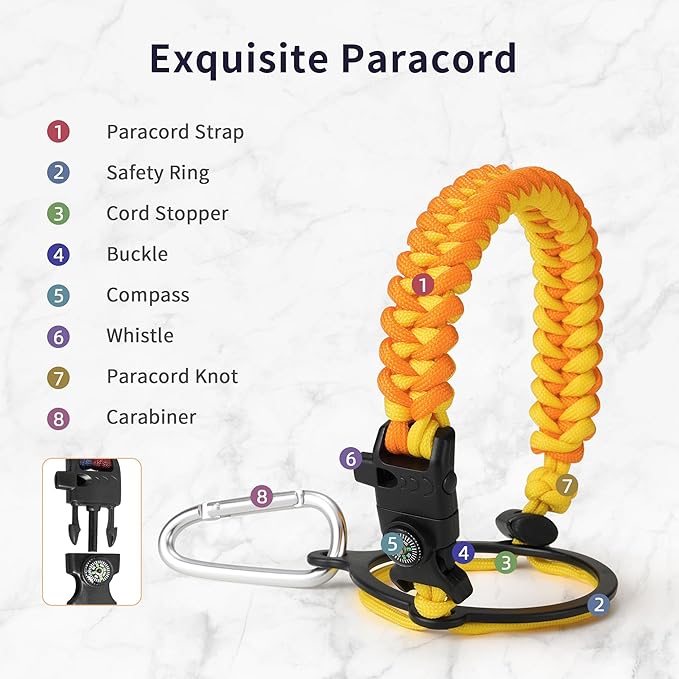 Trebo Insulated Water Bottle 64 oz, Half Gallon Metal Vacuum Water Jug with Paracord Handle and 3 Lids, Leakproof BPA-Free Water Flask for Gym Sports Hiking Travel, Keep Cold 48 Hours, Orange