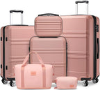 Kono Suitcase Luggage Set Expandable(only 28") Carry On Hardside Luggage with TSA Lock Spinner Wheels (Nude/Rose Pink, 6 piece set)