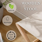 Folding Camping Stools Set of 2, Canvas Folding Stool with Wood Legs Portable Camp Stool Chairs for Outdoor Fishing Picnic Travel BBQ, Beige