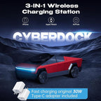 CyberDock 3-in-1 Wireless Charging Station for iPhone with Car Model 1:25 Scale, Qi2 Certified Mag-Safe Charger for iPhone iWatch AirPods, Rotating Charger with Ambient Light, 30W Adapter, Red
