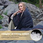 KingCamp Ultralight Camping Blanket, Packable Down Alternative Puffy Wearable Blankets Weatherproof Warm Package Quilt with Snap Buttons & Corner Loops for Outdoor Travel Stadium (69"L x 53"W, BLACK)