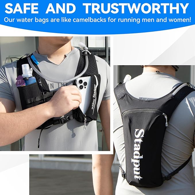 Reflective Hydration Running Vest Backpack | Lightweight 1.6L Water Bladder Bag for Trail Running, Cycling & Marathon | Perfect for Men & Women with Mobile Holder & Multiple Pockets | Premium Black