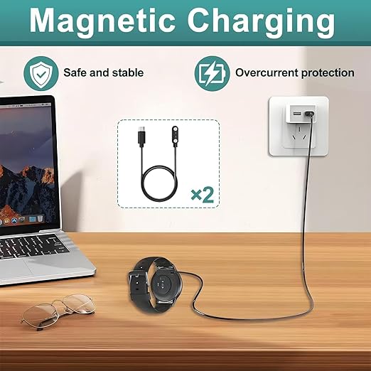 2 Pcs USB C Smart Watch Charger, 2-Pin 4 mm Magnetic Smartwatch Charging Cable, Replacement Charging Cord for Smart Watch & Fitness Tracker, Strong Magnetic Adsorption, Fast Safe Charging