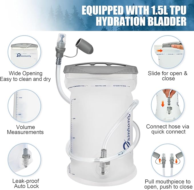 Running Hydration Vest for Women Men, Lightweight Adjustable Hydration Backpack with 1.5L Water Bladder Bag for Hiking, Trail, Running, Marathons, Cycling