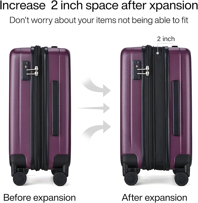 Hanke 29 Inch Expandable Checked Luggage Lightweight PC Hard Shell Luggage Suitcases with Wheels Tsa Luggage Rolling Large Suitcase Travel Luggage Bag for Study Abroad(Purple)