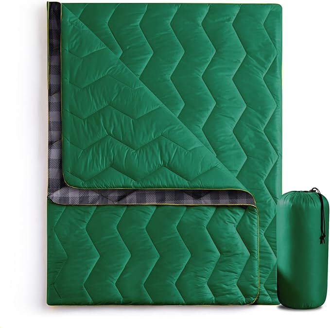 UNIKOME Lightweight & Waterproof Outdoor Camping Travel Blanket, Puffy Down Alternative With corner loops, 75"52", Green