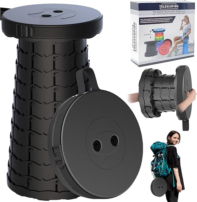 Upgraded Collapsible Stool with Adjustable Strap,Lightweight Folding Stool,Load Capacity 400lbs,Retractable Camping Stool Portable Folding Chair or Travel Footrest for Outdoor Fishing Hiking BBQ