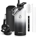 Insulated Water Bottle 87 oz, Triple Wall Vacuum Stainless Steel (Cold for 48 Hrs), Leak Proof & Non-BPA, Modern Water Flask Jug with Paracord Handle & Straw Spout Lids, Ombre: White/Black