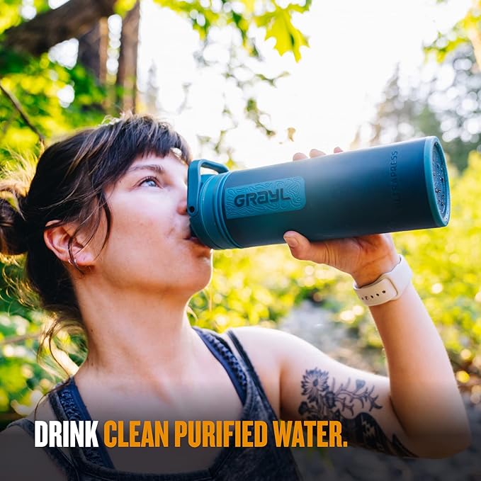 GRAYL UltraPress Water Purifier & Filter Bottle for Hiking, Backpacking, and Travel (Forest Blue)