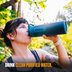 GRAYL UltraPress Water Purifier & Filter Bottle for Hiking, Backpacking, and Travel (Forest Blue)