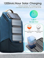 Solar Charger, Power Bank, Portable Charger,43800mAh QC3.0 Fast Charger Qi 10W Wireless Charger 4 Solar Panel Built-in 2 Kinds Output Cable and 680Lumen flashlights