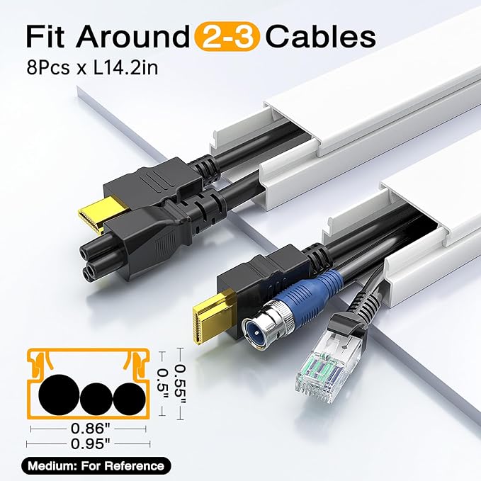 Delamu Cord Covers for Wires on Wall, 113.4in TV Cord Hider, Self-adhesive Cable Hider Cable Cover Raceway, Paintable Wire Hider Wire Covers for Cords, Hide Cords Wall Mounted Tv, W0.95×H0.55in, White