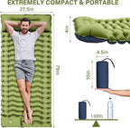 Camping Sleeping Pad, Ultralight Camping Mat with Pillow, Built-in Foot Pump Inflatable Sleeping Pads Compact for Camping Backpacking Hiking Traveling Tent,Single,Green.