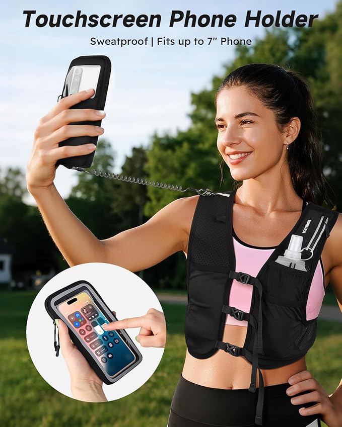 MOKURA Running Vest for Women Men, Adjustable Reflective Running Hydration Vest with 500mL Soft Flask and Phone Holder, Lightweight Water Bottle Vest for Marathon Trail, Hiking, Racing
