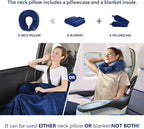 Multifunctional Neck Pillow, Soft Warm Blanket with Cozy Neck Pillow Case, Portable Blanket Set for Airplane, Camping, Car (Navy Blue)
