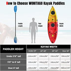 Kayak Paddles with Alloy Shaft and PP Blade, Floating Kayaking Oars, Adjustable 230-250 cm/90-98 Inches, 210-230 cm/82-90 Inches