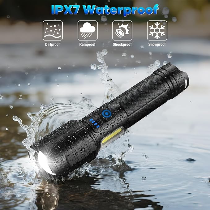 Rechargeable Flashlights 90,000 High Lumens - 2 Pack, Super Bright Flash Light with 7 Lighting Modes, 24H Long Life Powerful Flashlight with Side Light, IPX7 Waterproof Flashlight for Camping Home