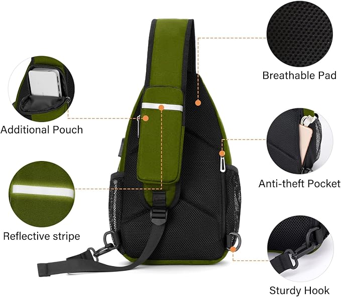 MOSISO Sling Backpack Bag, Crossbody Shoulder Bag Travel Hiking Daypack Chest Bag with Front Square Pocket&USB Charging Port