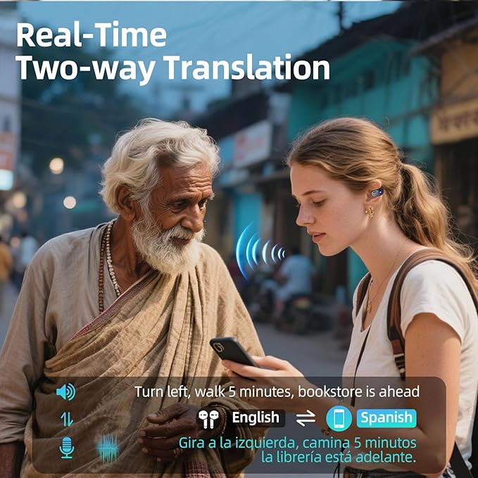 Ai Translation Earbuds Real Time, 3-in-1 Translator Earbuds with 144 Languages/4 Translation Modes,Translatior Headphones,48H Audifonos Traductores Inglés Español for Travel Learning