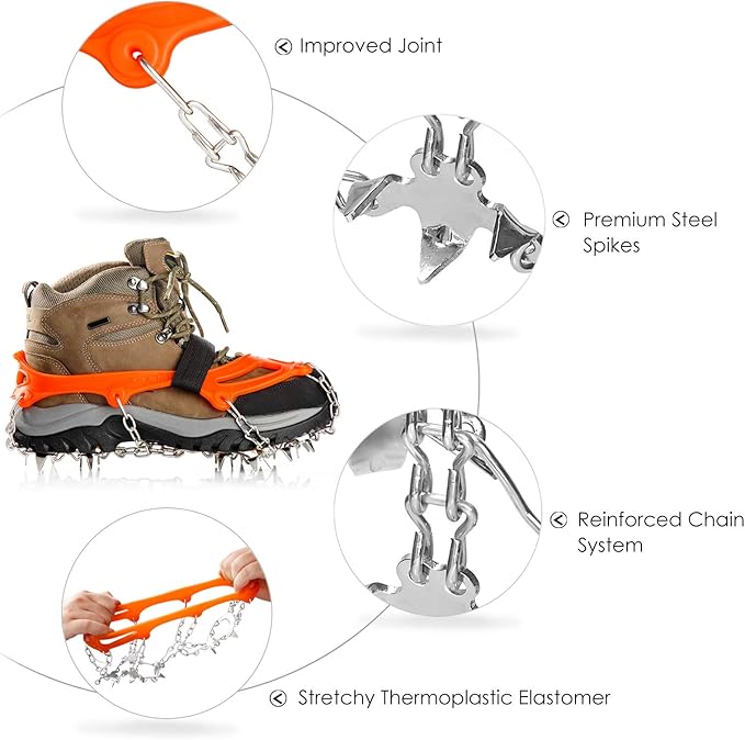Crampons Ice Cleats Traction Snow Grips for Boots Shoes Women Men Anti Slip 19 Stainless Steel Spikes Safe Protect for Hiking Fishing Walking Climbing Mountaineering