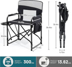 Camping Chairs Directors Chair with Side Table, Mesh Backrest Folding Lawn Chairs with Pocket, Foldable Camp Chair for Outdoor, Picnic, Sports and Fishing, Black