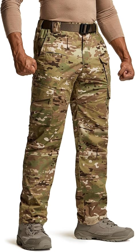 CQR Men's Flex Ripstop Tactical Pants, Water Resistant Stretch Cargo Pants, Lightweight EDC Hiking Work Pants