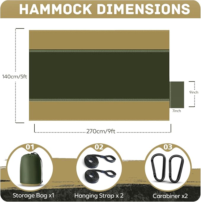 Camping Hammock Lightweight, Portable Hammocks Parachute Hammock with Two Tree Straps, Single or Double Travel Swing Nylon Camp Hammocks, Outdoor Essentials for Beach Backpacking Hiking, Orange