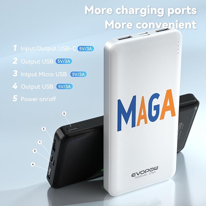 2-Pack 10000mAh Portable Charger Power Bank, Ultra Slim Battery Pack, 15W USB-C Fast Charging, Power Bank for iPhone 15/14/13/12, Galaxy S24/23/22/21, Pixel and etc (Word Model)