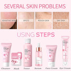 Skin Care Set Sakura Women Beauty Gift Sets Korean Skin Care Kit- Cleanser,Serum,Face Cream,Toner,Eye Cream,Mud Mask-Skin Care Routine Kit (One Size, Cherry Blossom-StyleA-Bae Moisturizing)