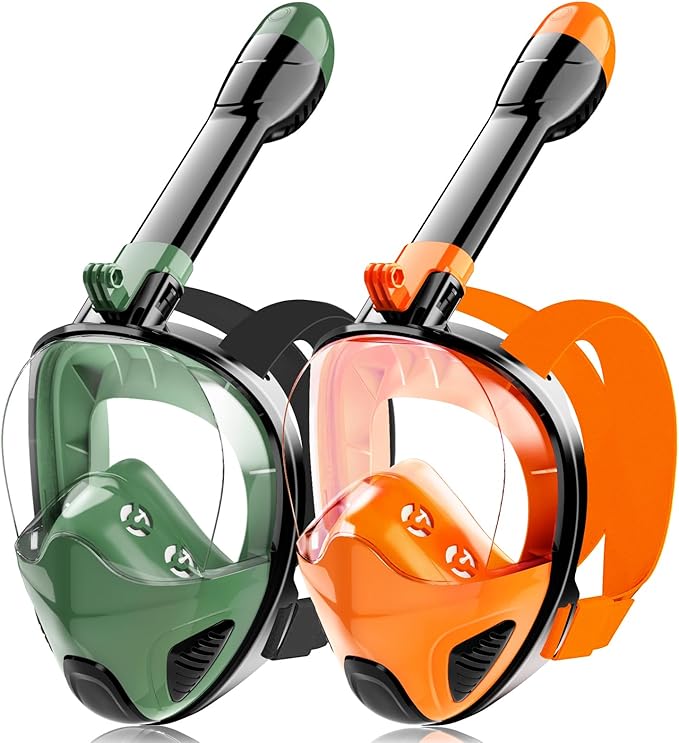 Full Face Snorkel Mask for Adults Teen, Snorkeling Gear with Detachable Camera Mount,Panoramic 180° View, Anti-Fog Anti-Leak Snorkling Set for Man and Women