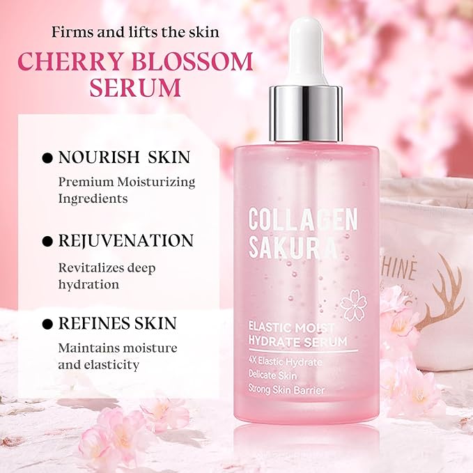 Skin Care Set-Travel Skincare Kit-Collagen Sakura Set with Mask,Eye Cream,Cleanser,Serum,Face Cream,Toner for Gift Sets for Teen Girls,Facial Skin Care Sets for Women Wife Teen Girls