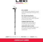 LEKI Legend Black Carbon Adjustable Lightweight Walking Pole (Single) for Trekking & Hiking