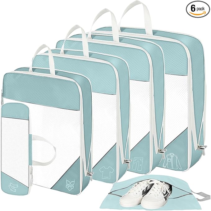 SWIHELP Compression Packing Cubes for Suitcases 6 Set Travel Luggage Organizer Packing For Storage Clothes Shoes