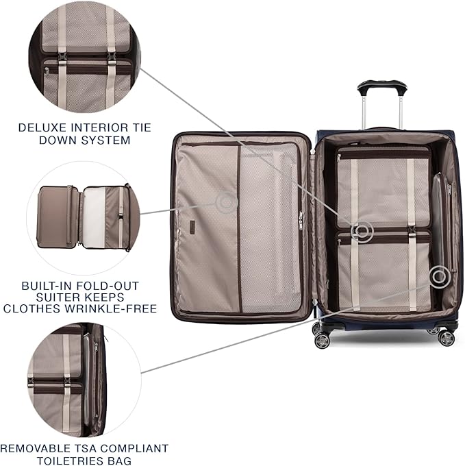 Travelpro Platinum Elite Softside Expandable Checked Luggage, 8 Wheel Spinner Large Suitcase, TSA Lock, Men and Women, True Navy Blue, Checked Large 29-Inch