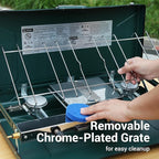 Camping Stove, 3 Burners Propane Portable Camp Stove with Regulator, Push-Button Instant Ignition, Adjustable Burners & Wind Guards for Car BBQ Picnics Outdoor Cooking (GREEN-20400 BTUs)