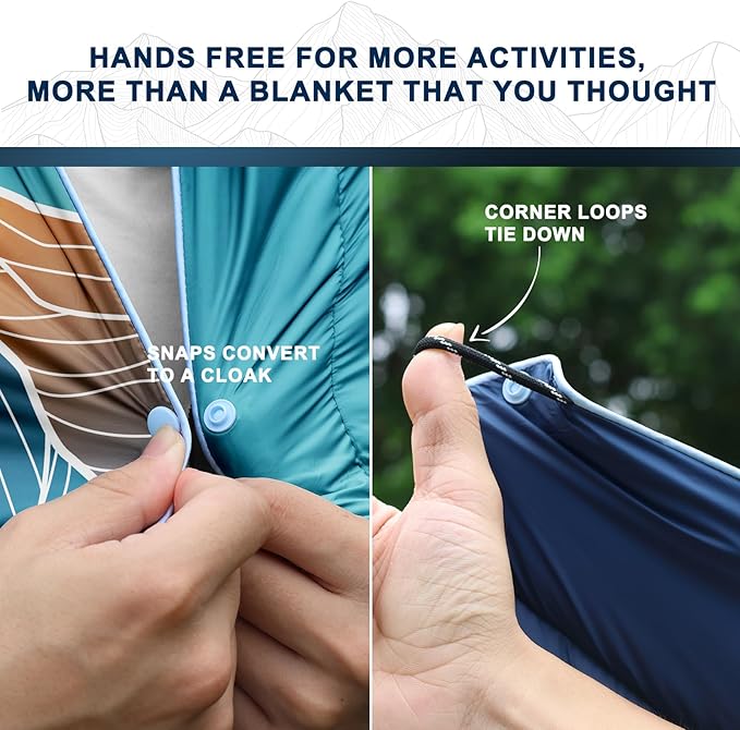 zzlamb Camping Blanket, Outdoor Lightweight Travel Blanket Puffy Portable Down Alternative, Windproof Warm Cloak with Snaps, Cozy Quilt Backpacking Picnic RV Plane Car Hammock Beach Climbing