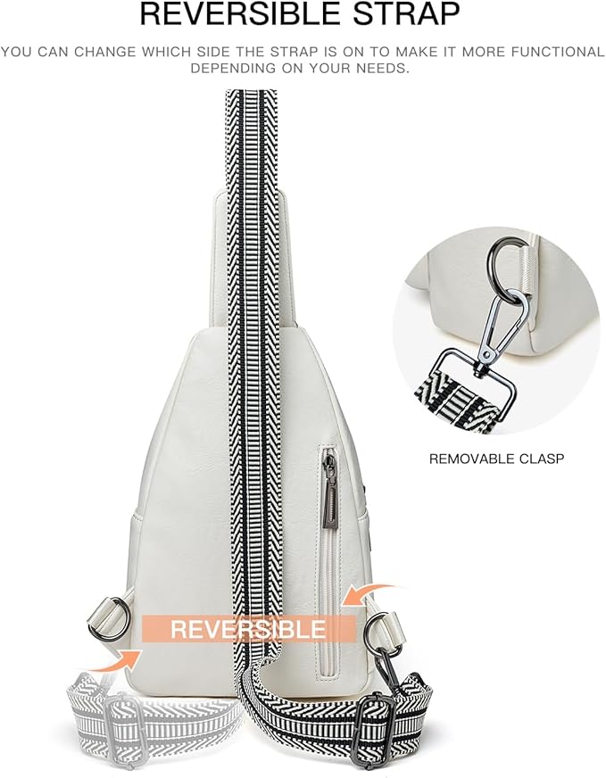 7L Sling Bag For Women Faux Leather Anti Theft Small Casual Daypack Backpack Fanny Pack Crossbody Chest Bags Purse Waterproof Beige