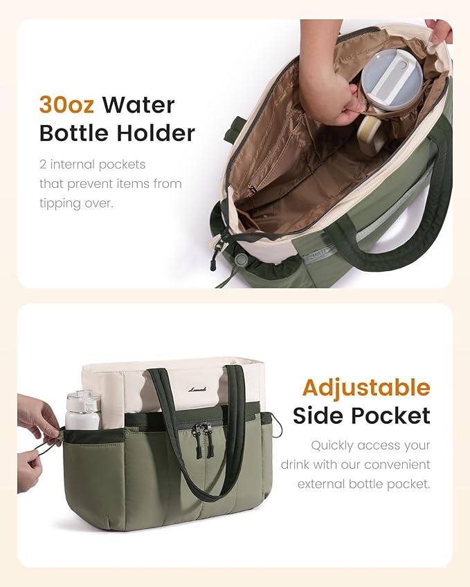 LOVEVOOK Puffer Bag for Women, Ultra-Lightweight Work Tote with Organized Compartments, 15.6/17.3“, Travel Carry-on & Gym Bag