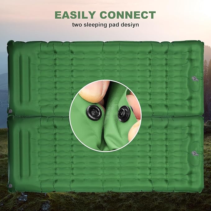 Camping Sleeping Pad with Pillow: Extra Thick 4.7 Inch Ultra-Light Self Inflating Air Mattress, Lightweight Compact Inflatable Sleep Mat for Backpacking, Hiking, Tent (Olive Green)