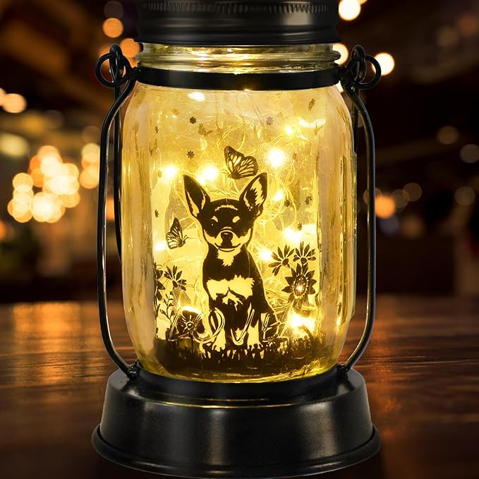 Chihuahua Gifts for Women/Men Chihuahua Solar Lanterns Dog Mom Birthday Dog Lovers Lantern Pet loss Pet Memorial Lights Solar Garden Decoration Outside for Yard, Patio,Backyard,Porch Torches